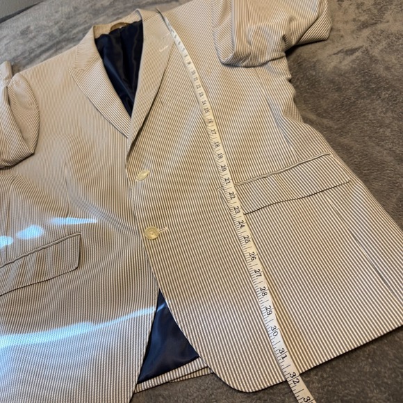 Mens 1926 Originals Seersucker Blazer 44R Striped Sport Coat Gray White Haggar - Picture 7 of 8